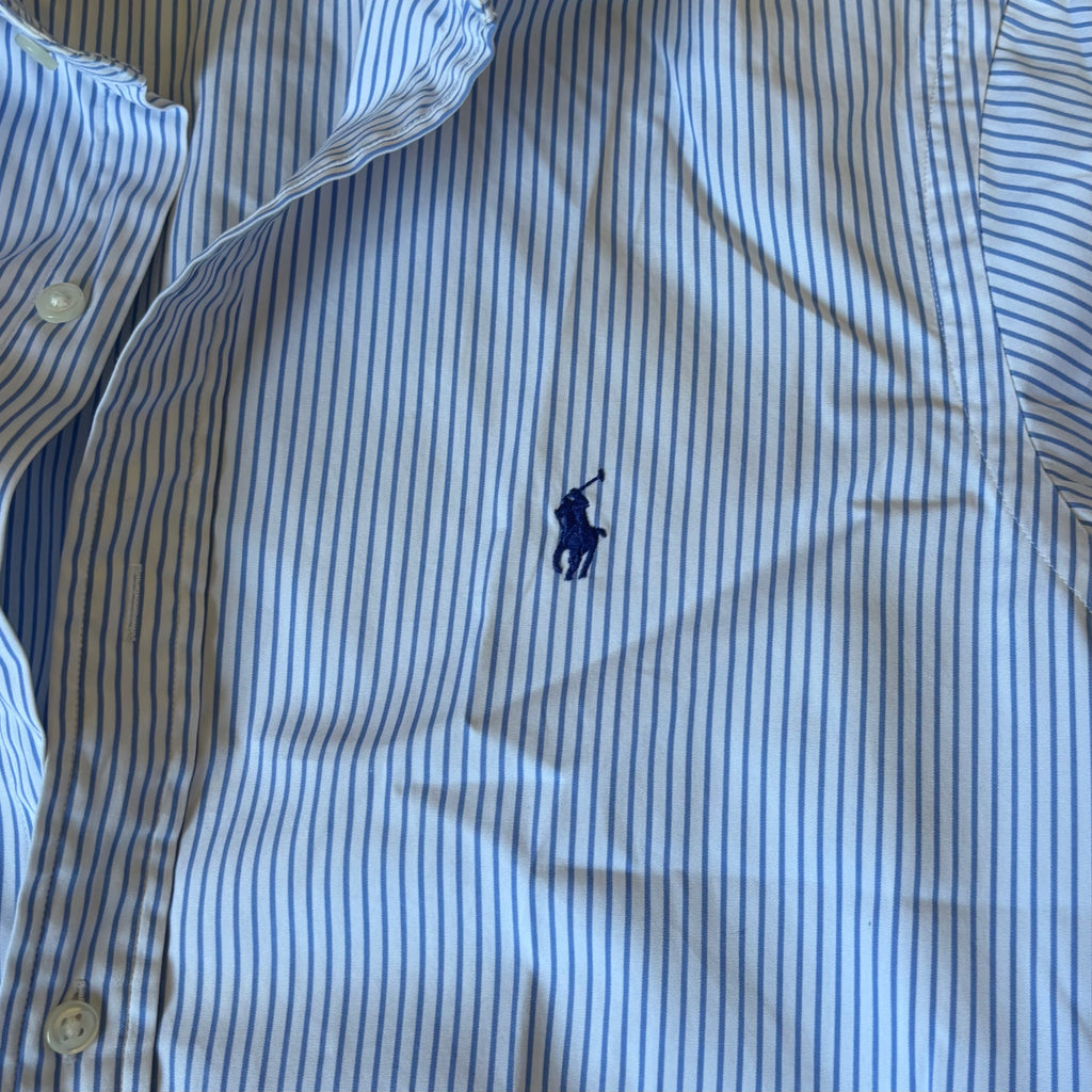ralph lauren white and blue stripey shirt