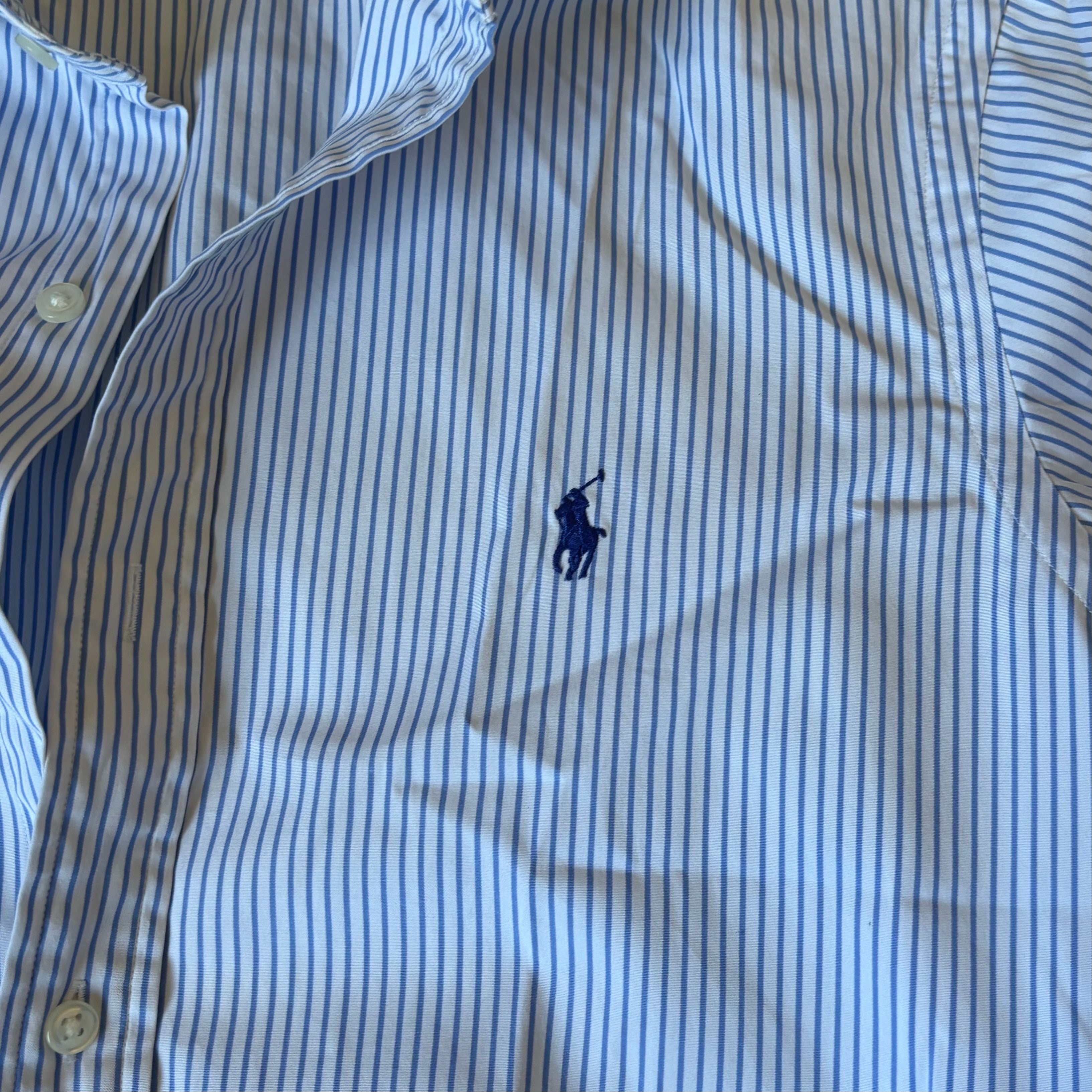 ralph lauren white and blue stripey shirt