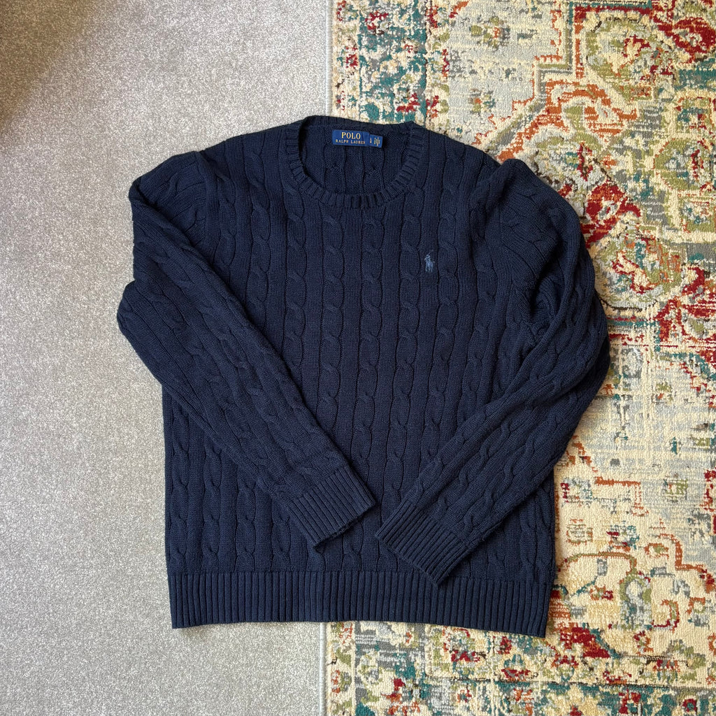 ralph lauren navy cable-knit jumper