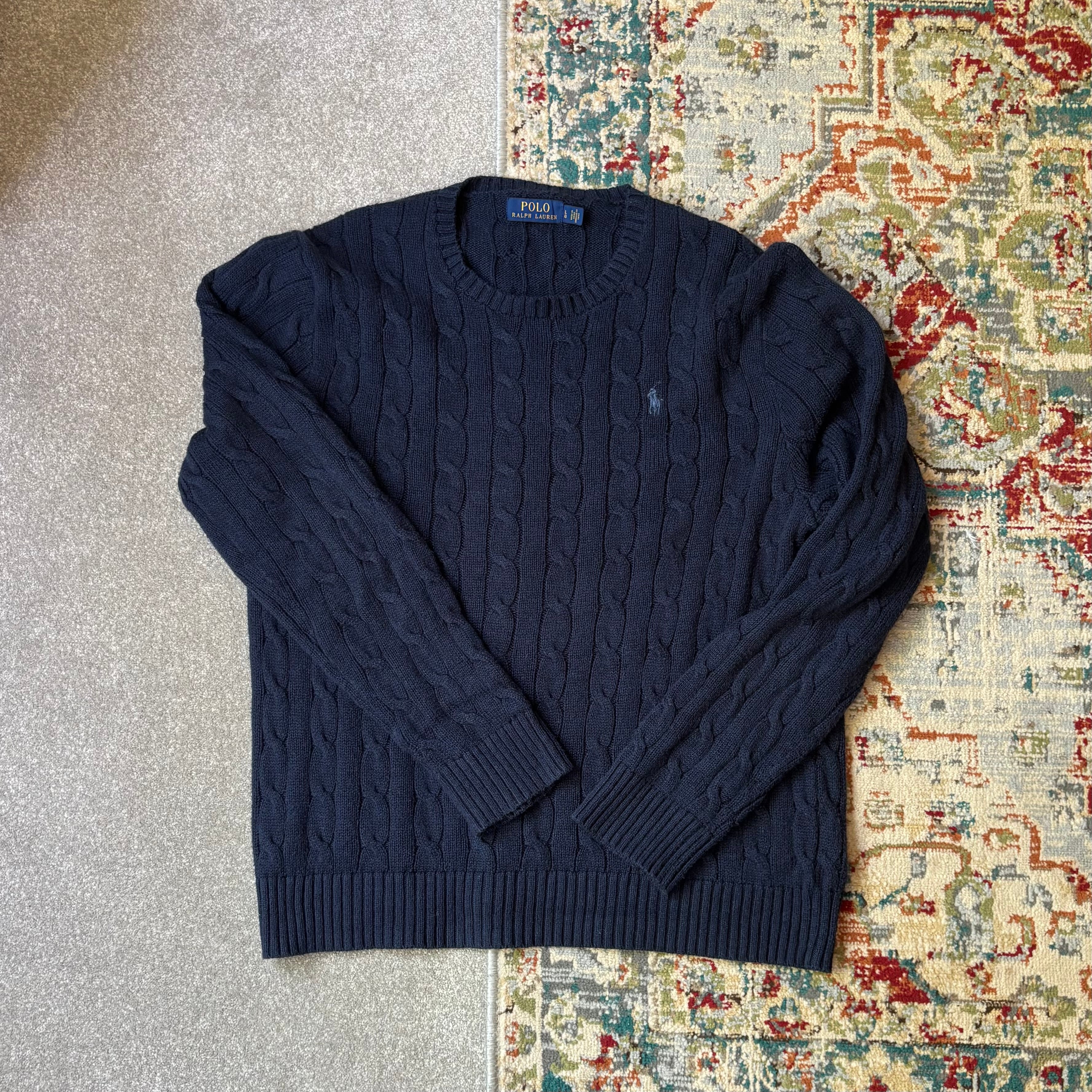 ralph lauren navy cable-knit jumper