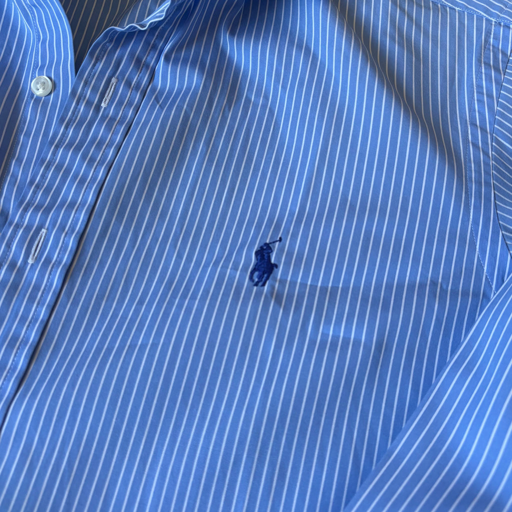 ralph lauren blue and white stripey shirt