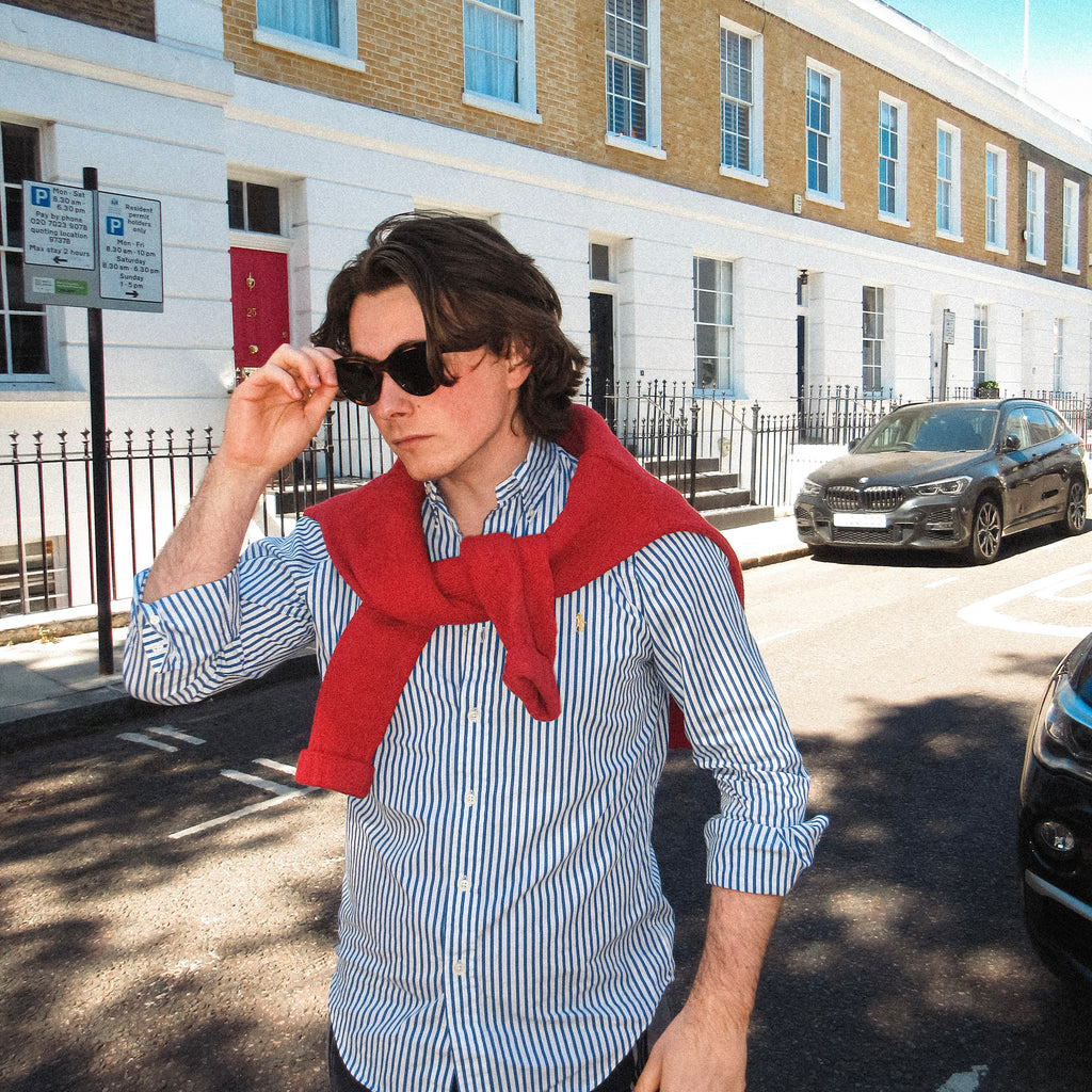 ralph lauren blue and white stripey oxford shirt