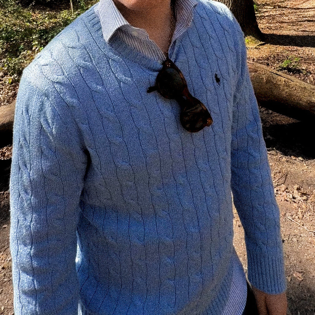 ralph lauren light blue cable-knit jumper