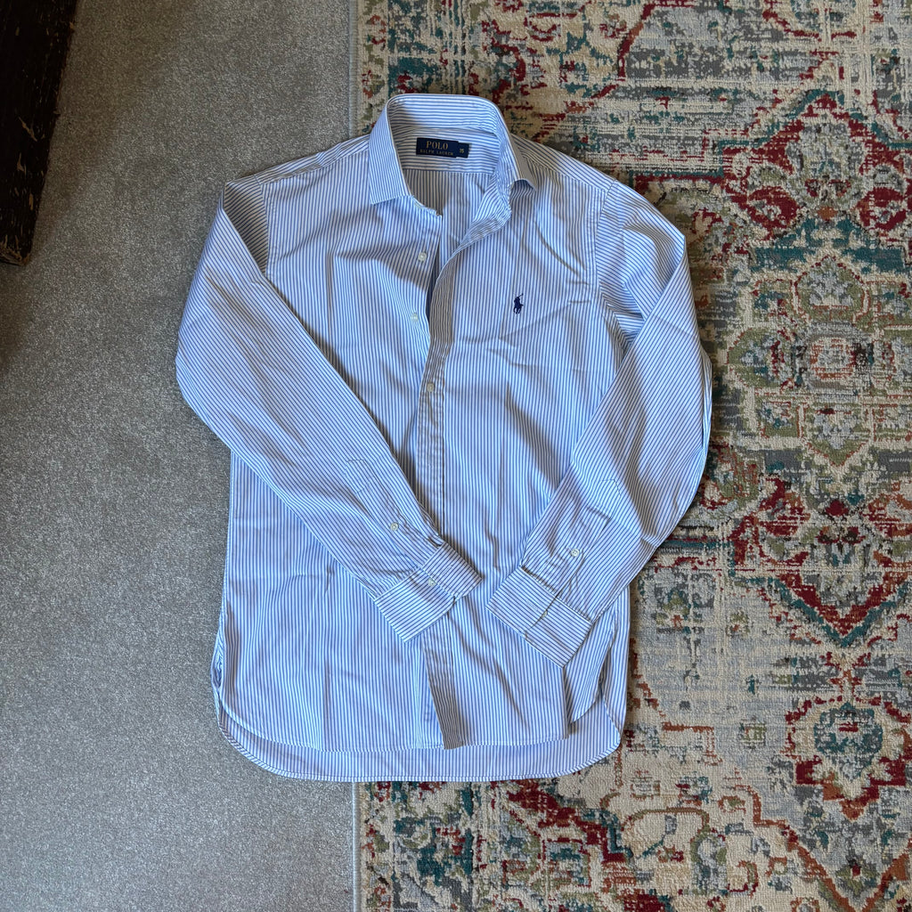 ralph lauren white and blue stripey shirt