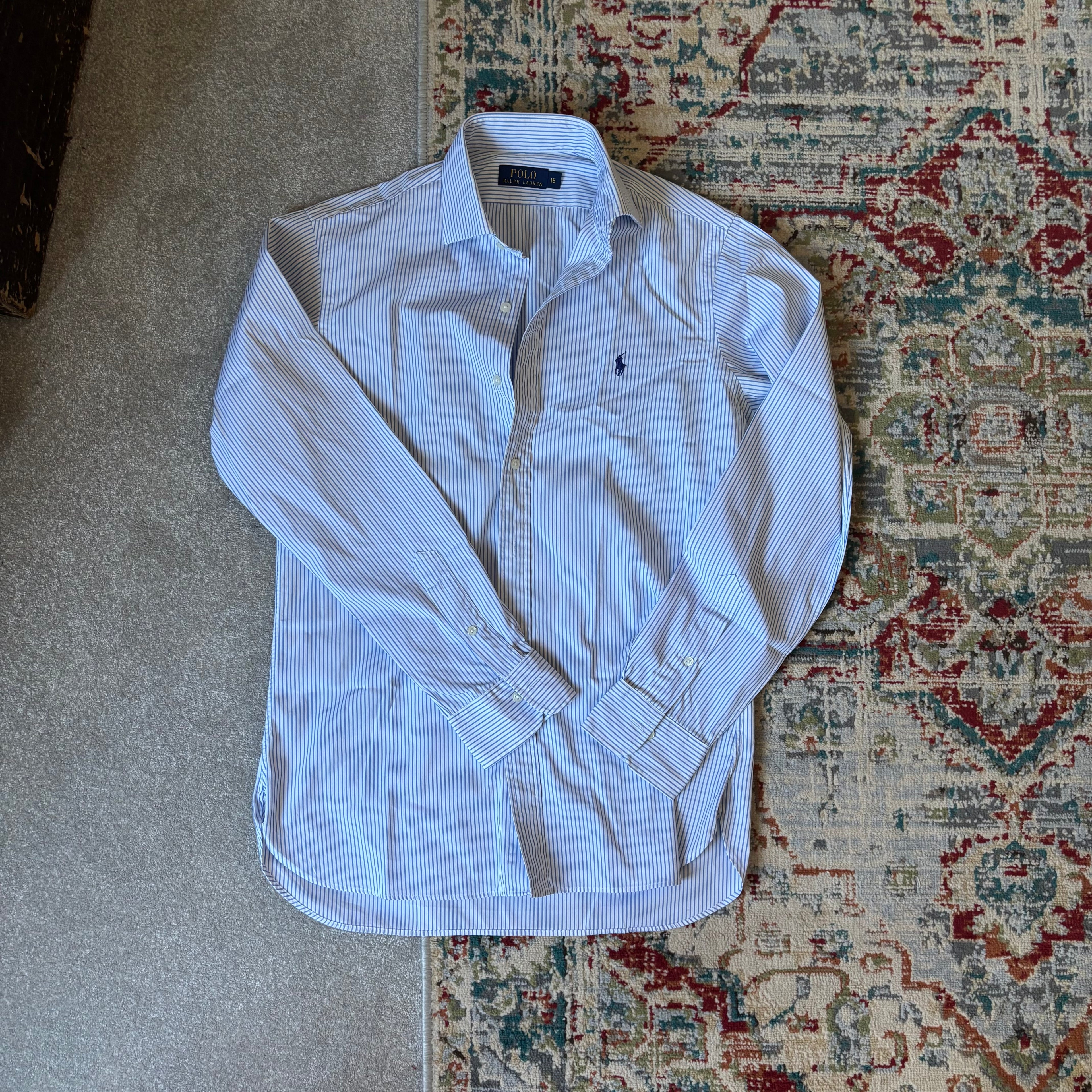 ralph lauren white and blue stripey shirt