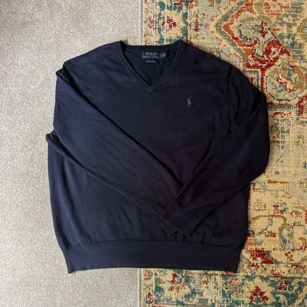 ralph lauren navy v-neck jumper