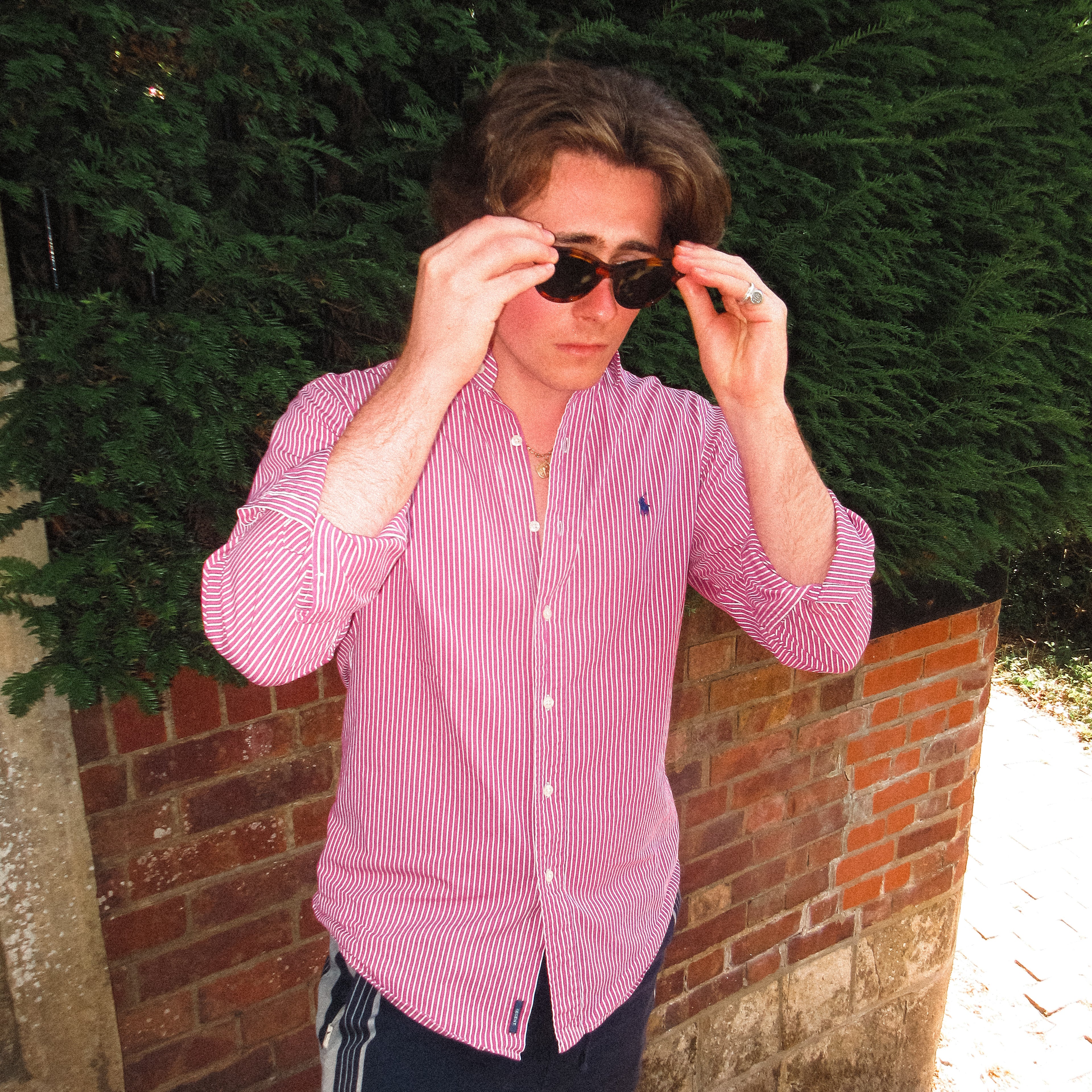 ralph lauren pink and white stripey “regent” shirt