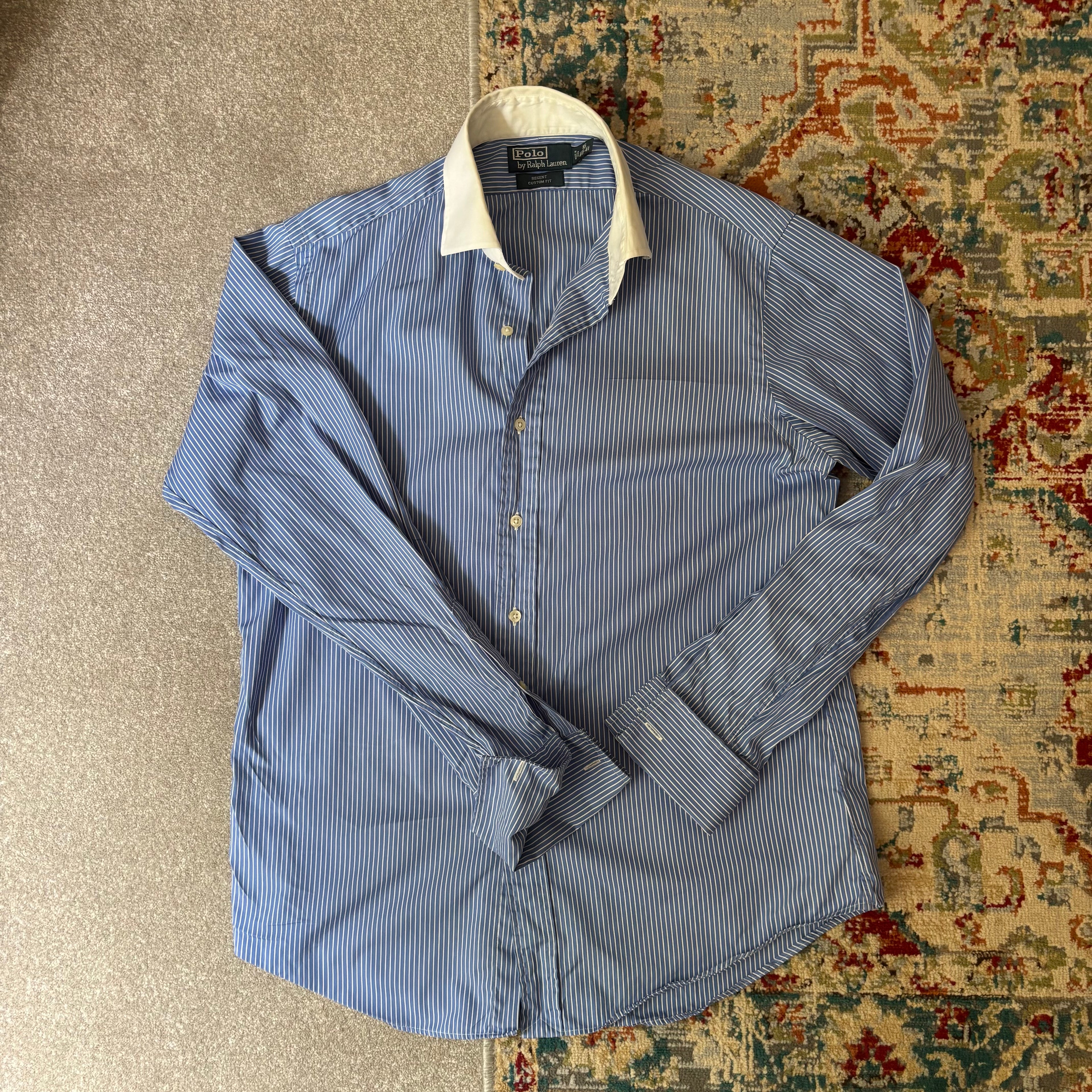 ralph lauren blue stripey “regent” shirt