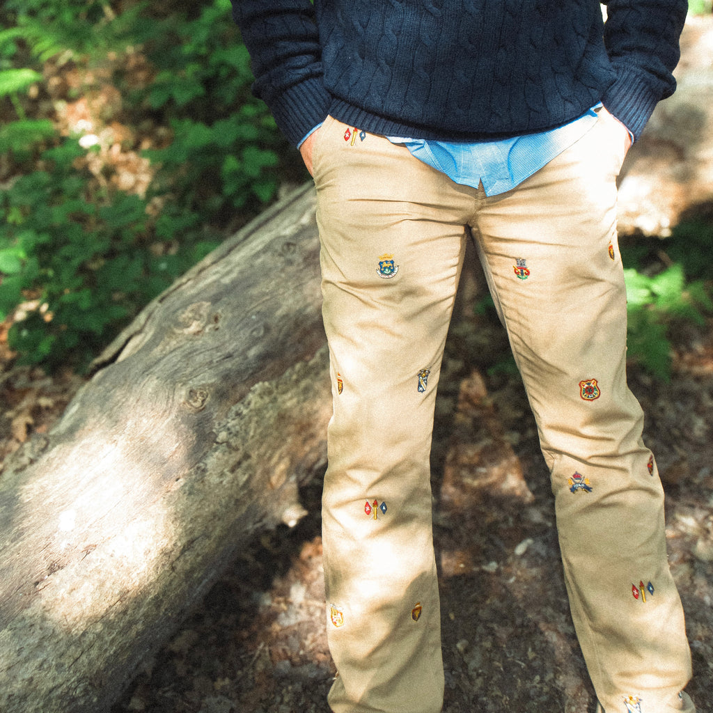 ralph lauren beige shield embroidered trousers