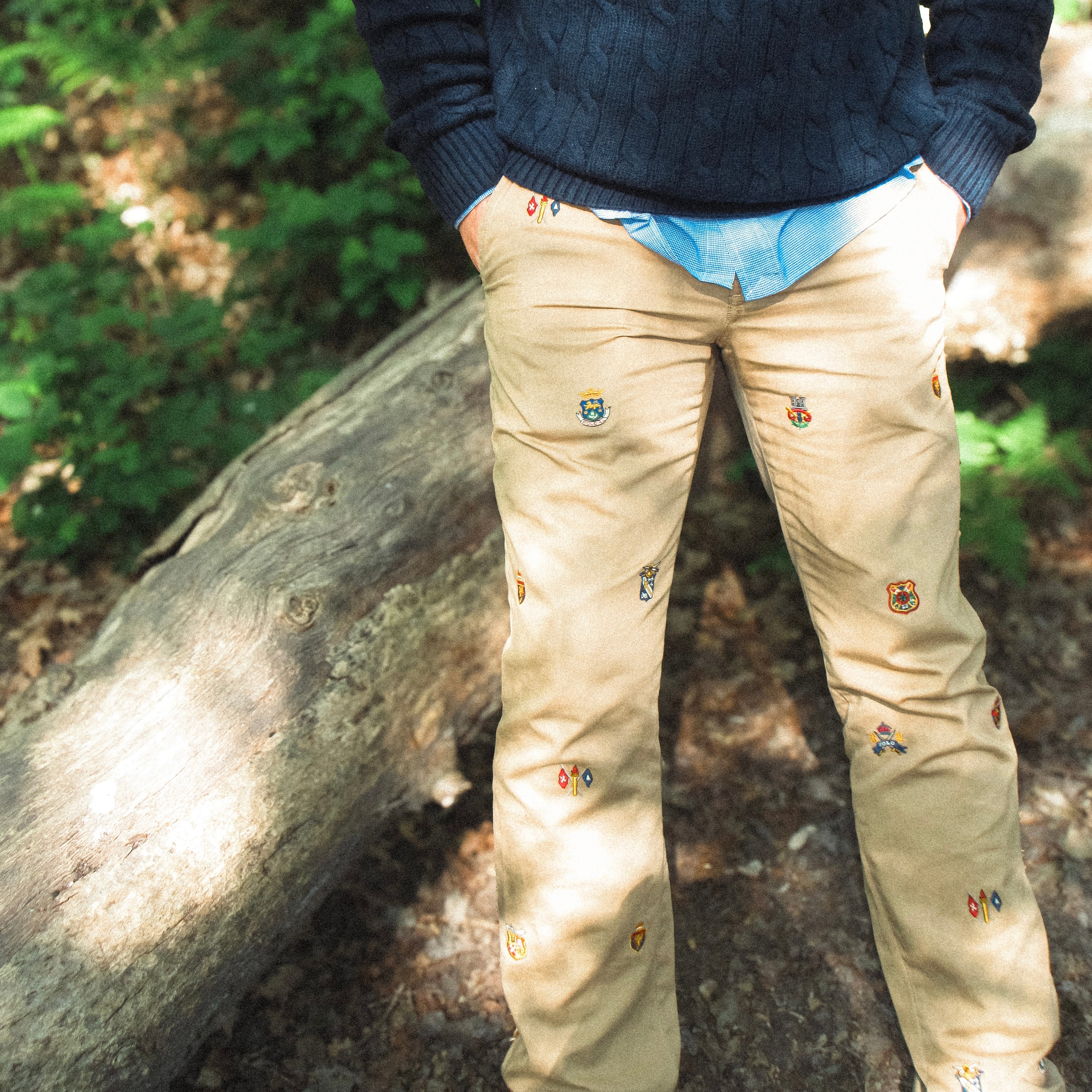 ralph lauren beige shield embroidered trousers