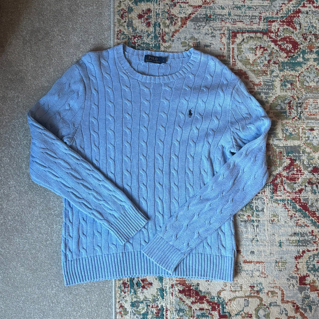 ralph lauren light blue cable-knit jumper