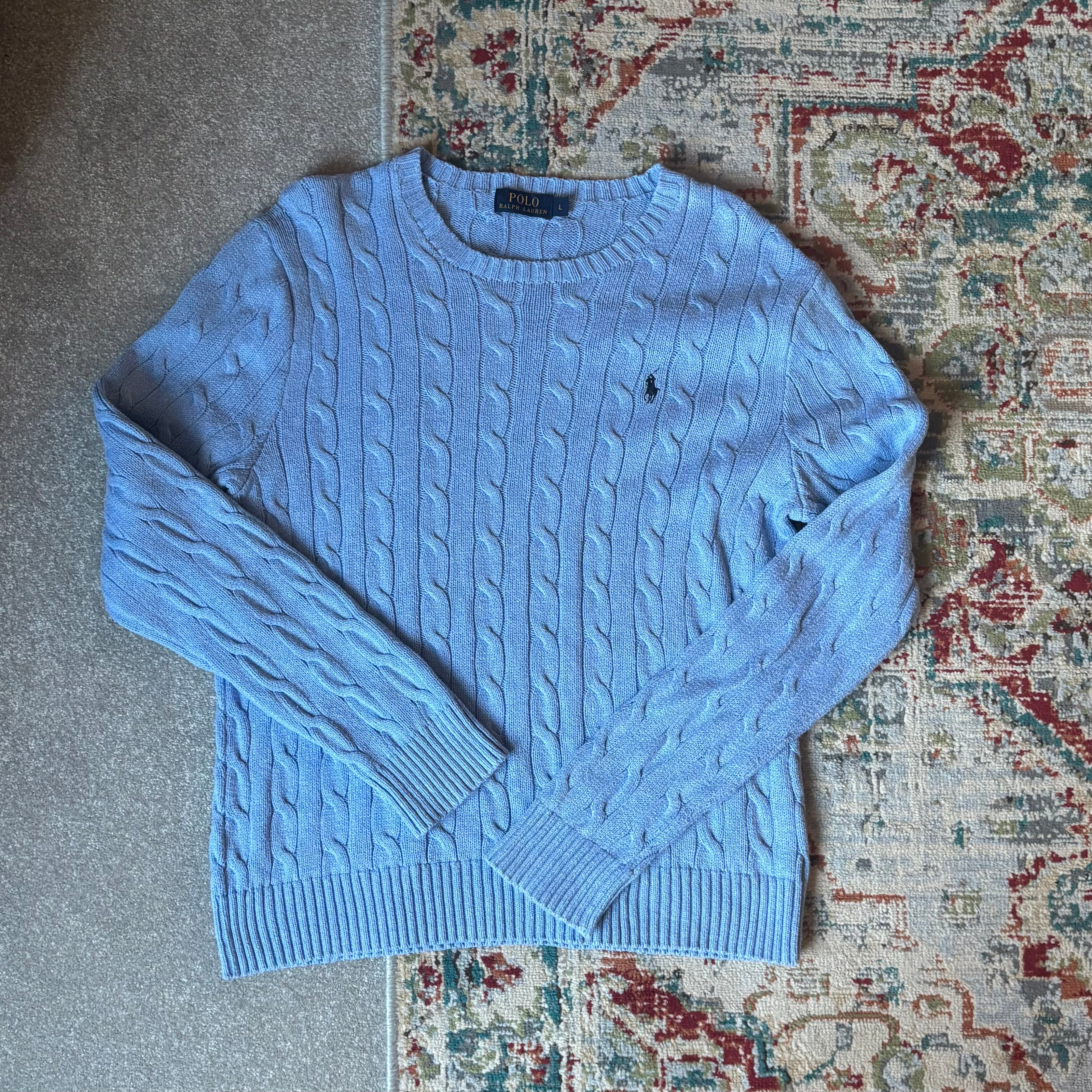 ralph lauren light blue cable-knit jumper