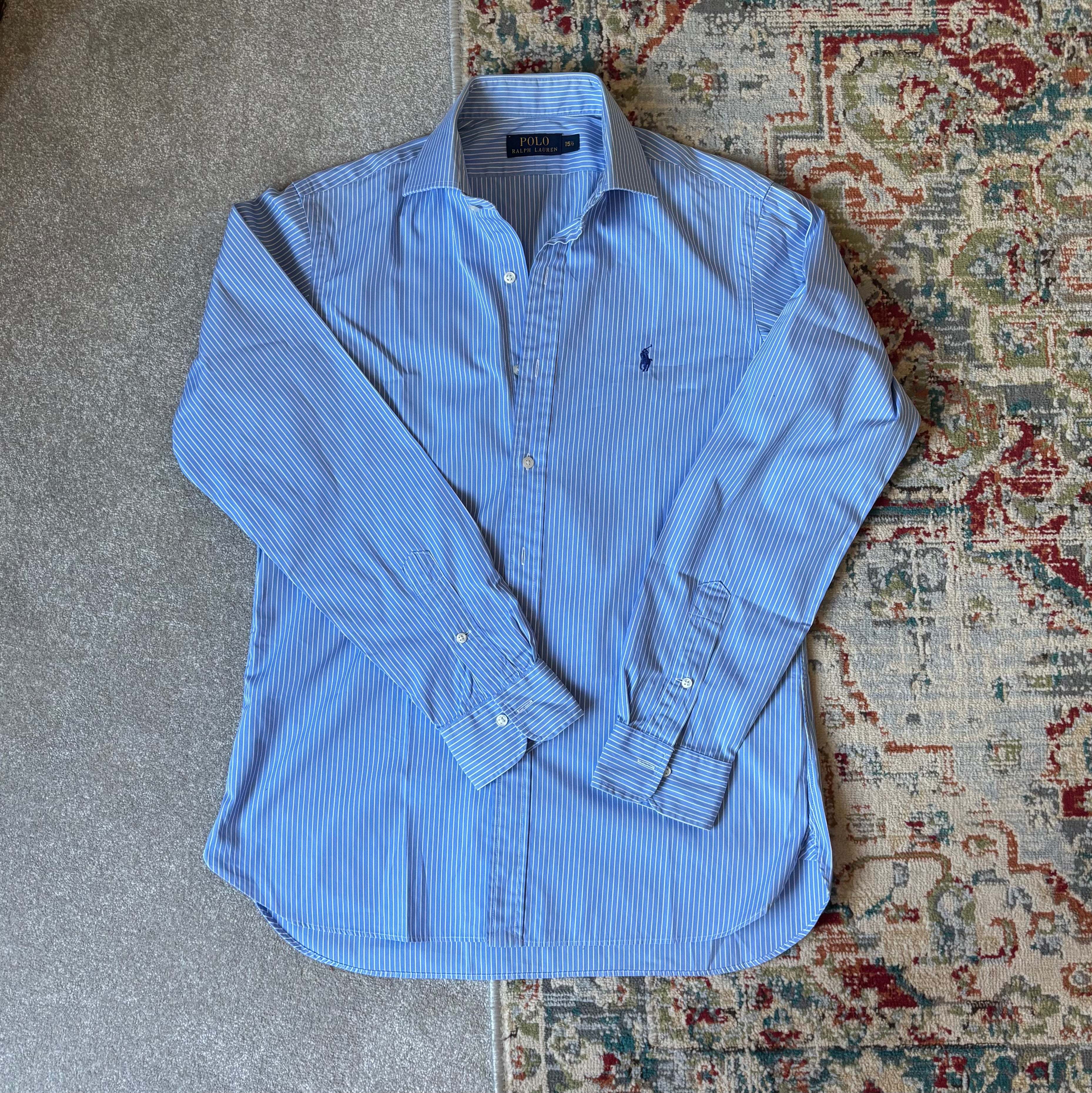 ralph lauren blue and white stripey shirt