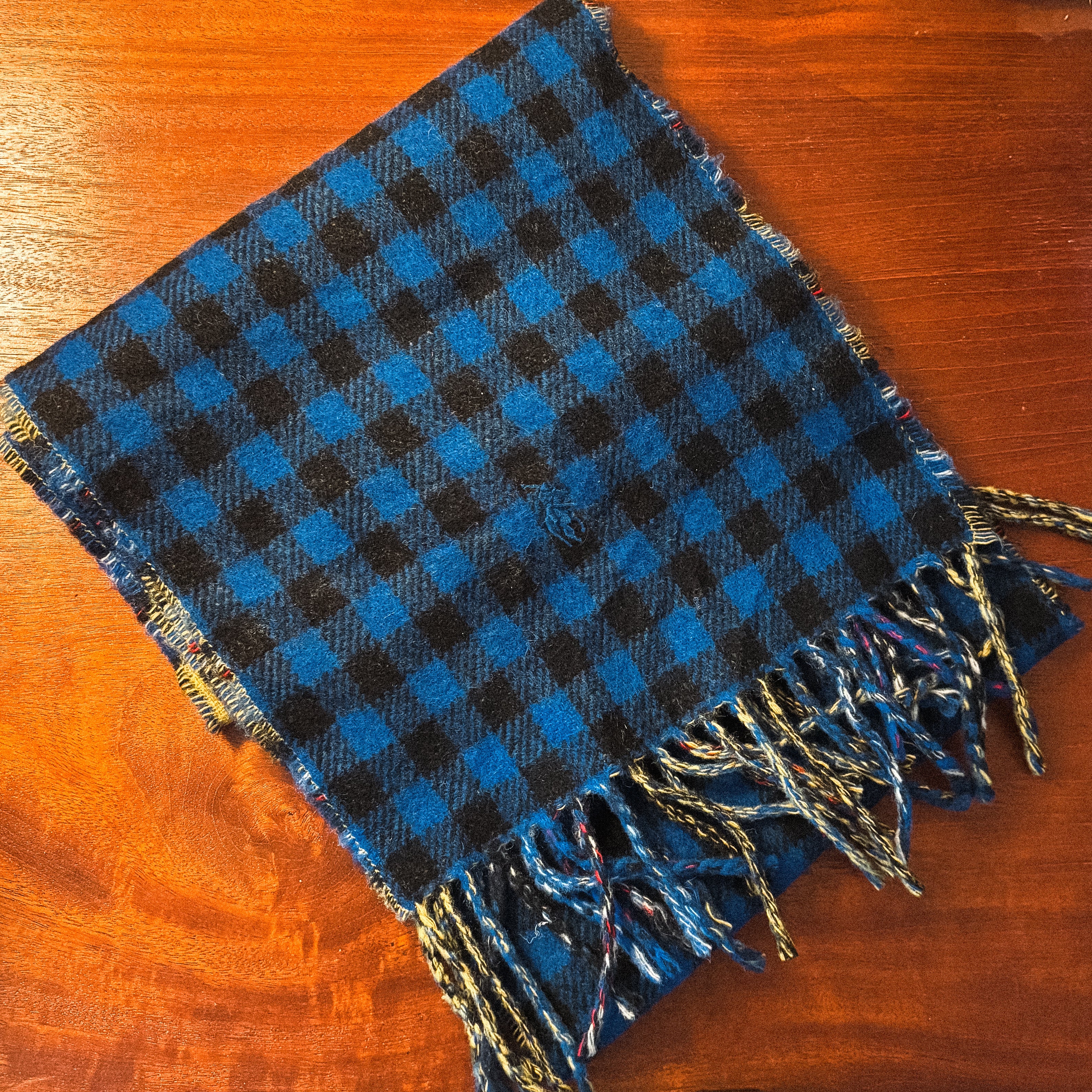 ralph lauren blue checkered and yellow tartan scarf