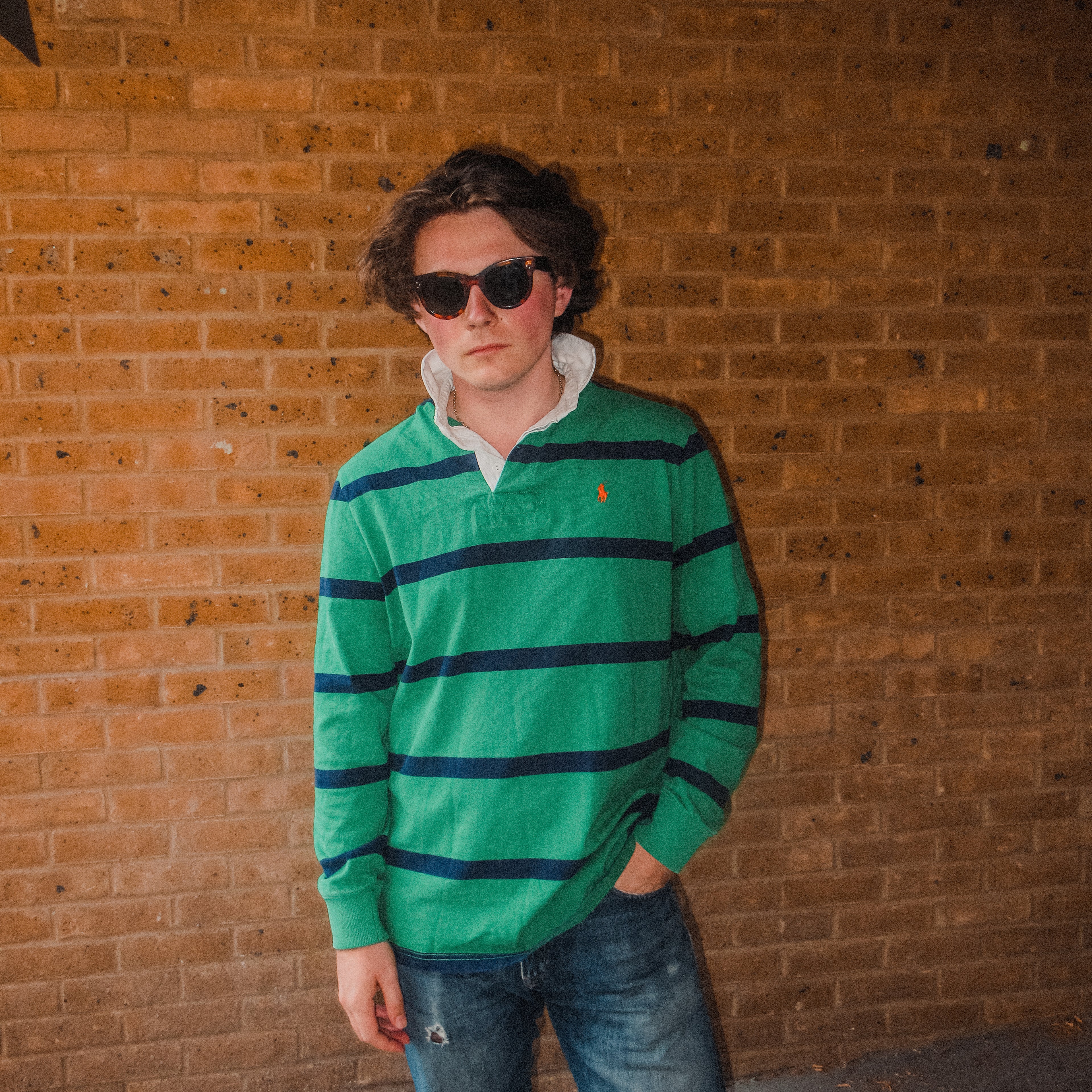 ralph lauren green and navy rugby shirt
