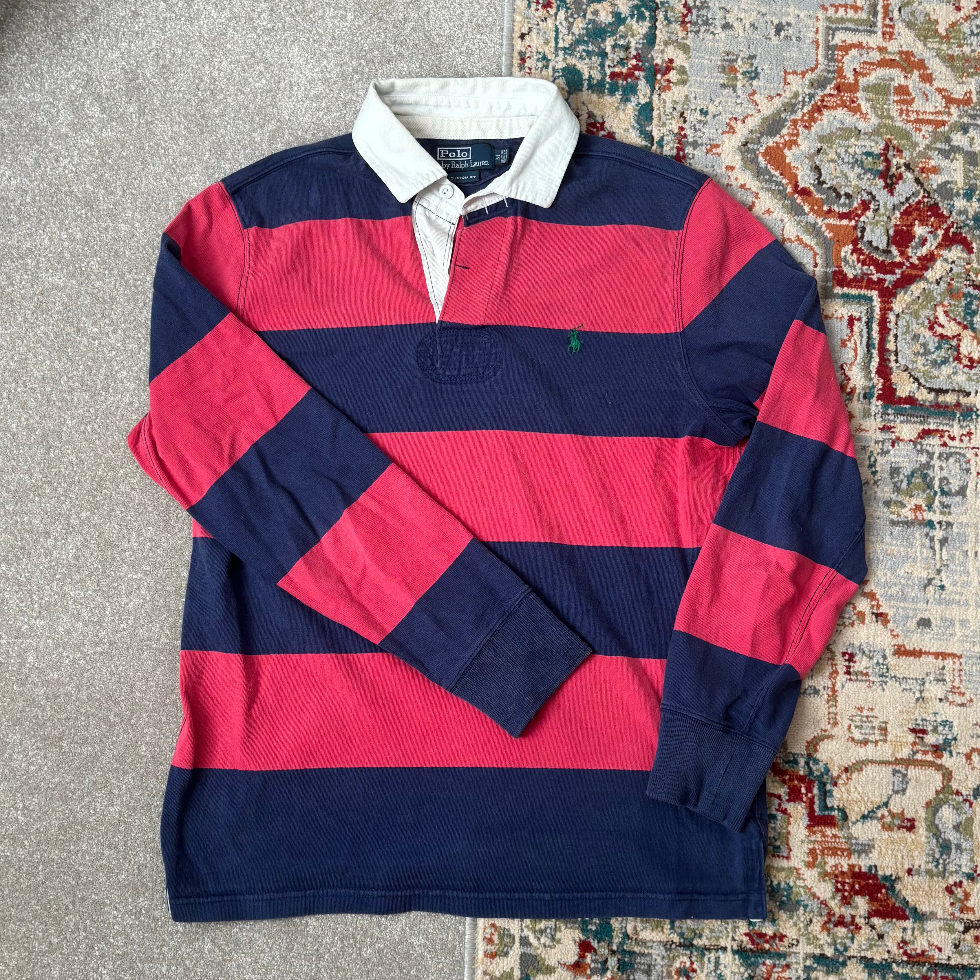 ralph lauren red and navy rugby shirt