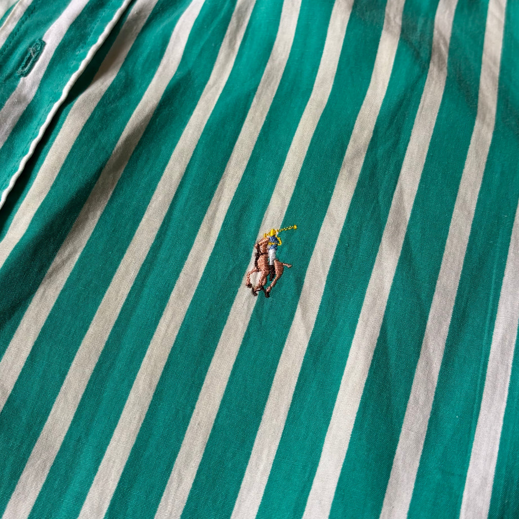 ralph lauren green and white striped oxford shirt
