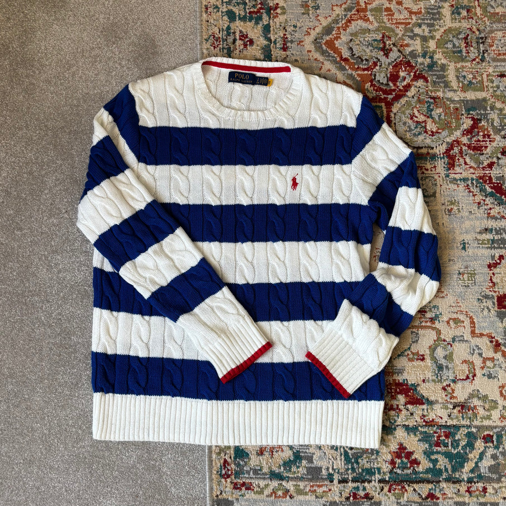 ralph lauren stripey cable-knit jumper