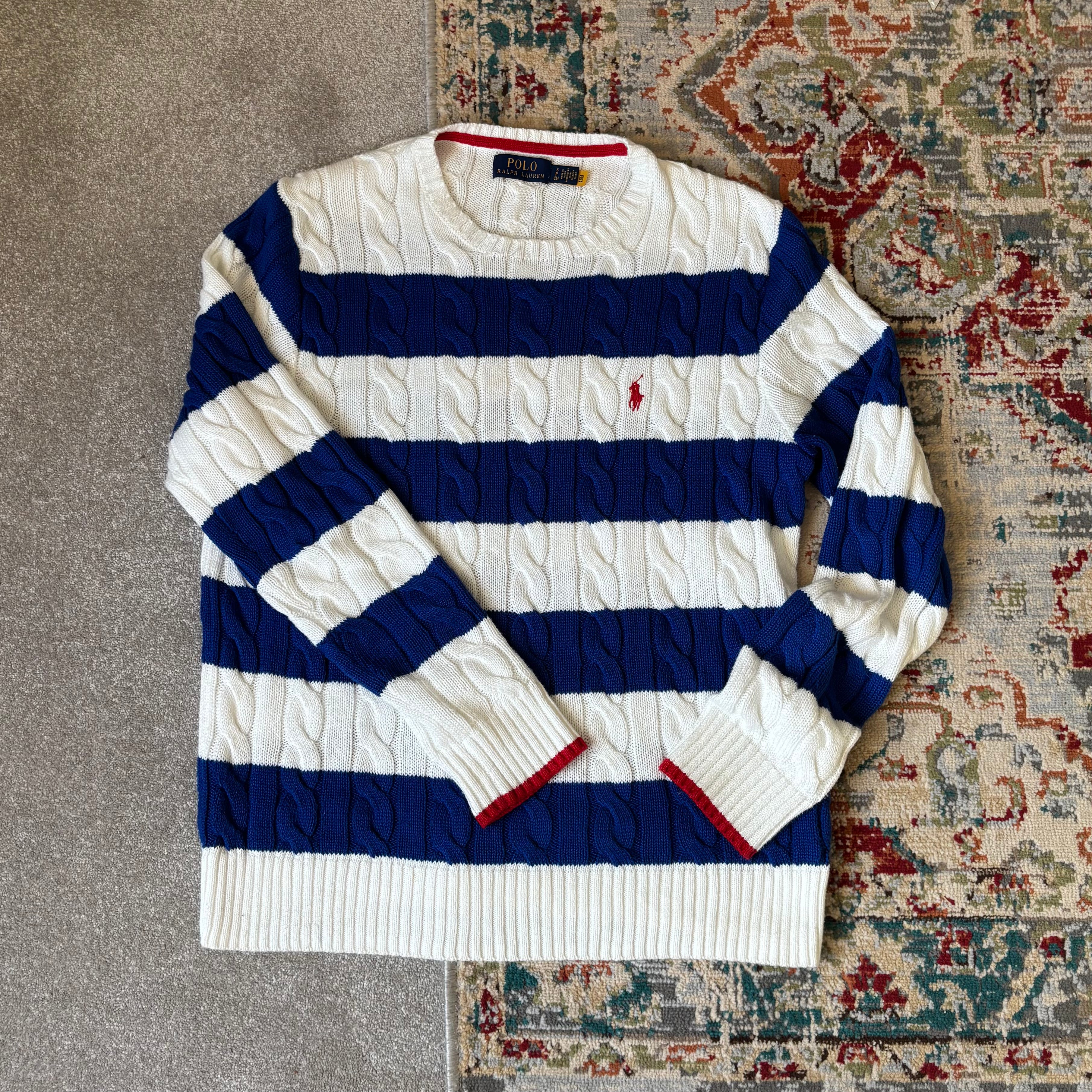 ralph lauren stripey cable-knit jumper
