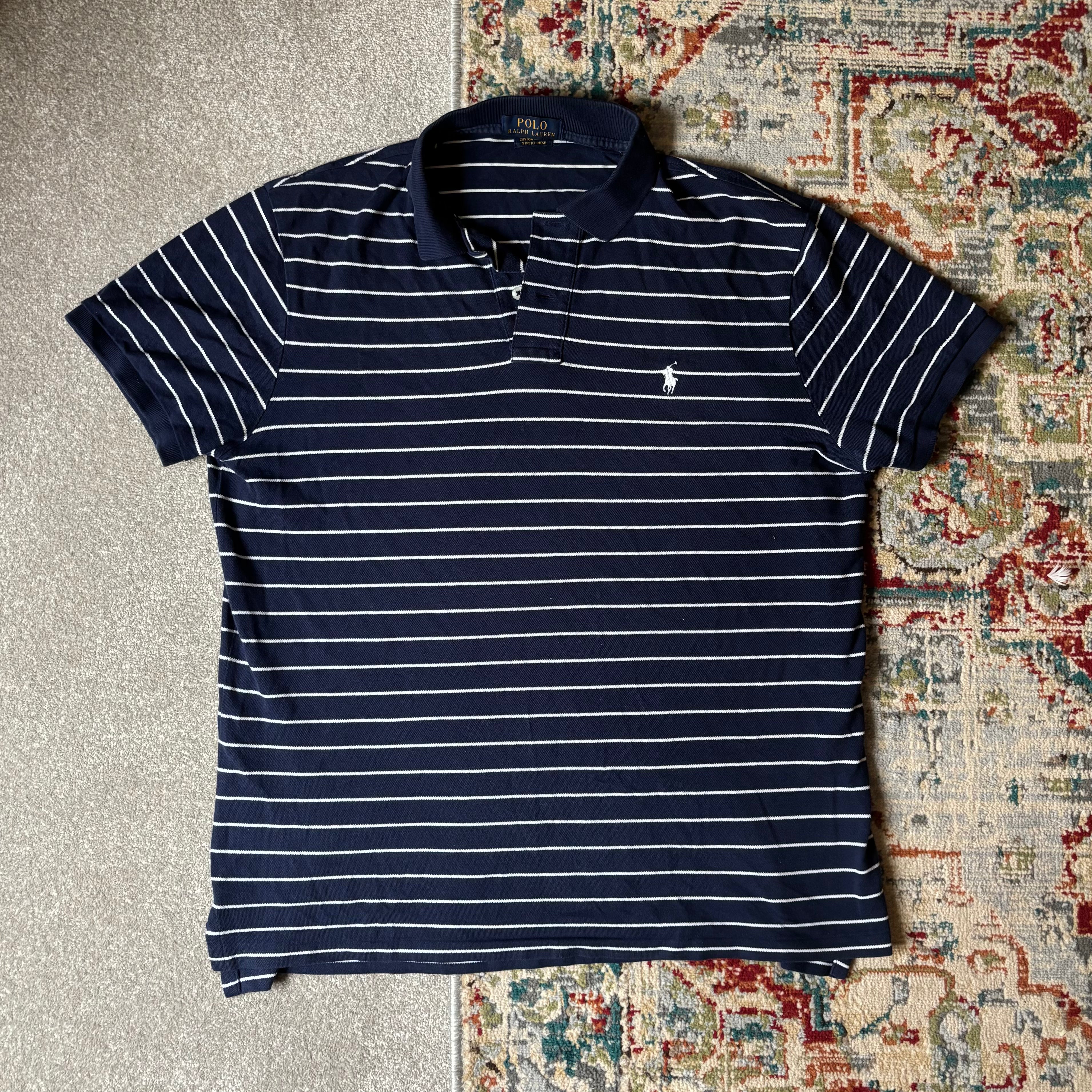 ralph lauren stripey navy and white polo