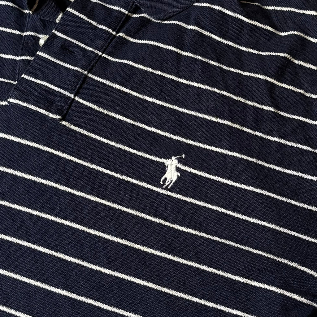 ralph lauren stripey navy and white polo