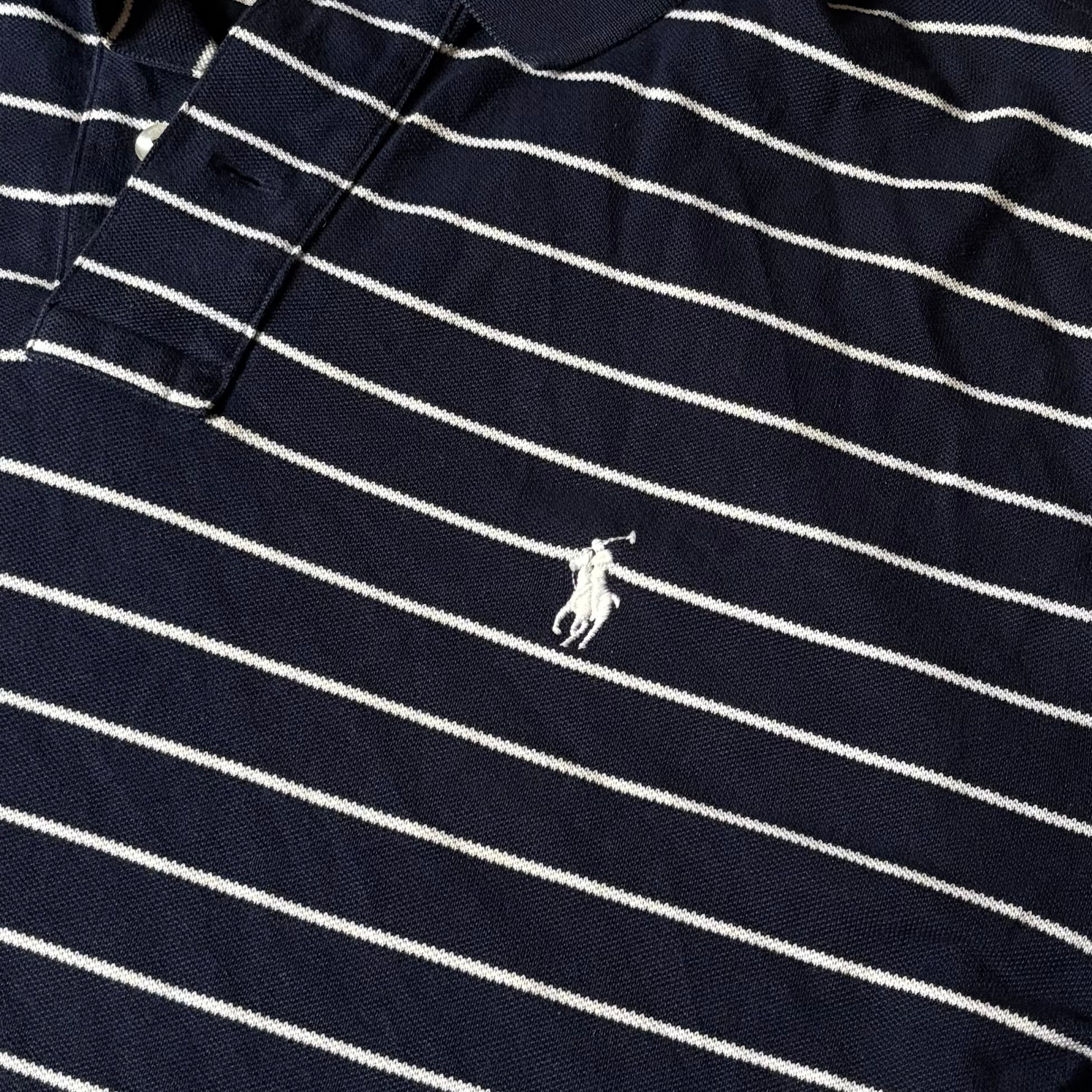 ralph lauren stripey navy and white polo