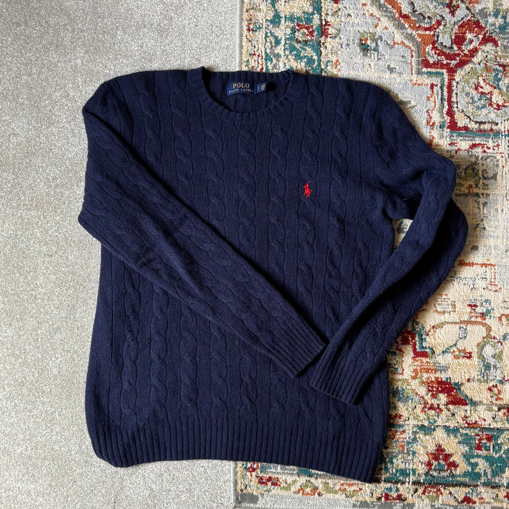 ralph lauren navy cable-knit jumper