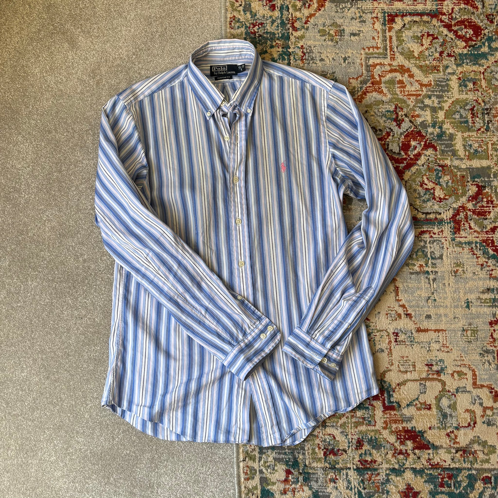 ralph lauren light blue and white stripey oxford shirt