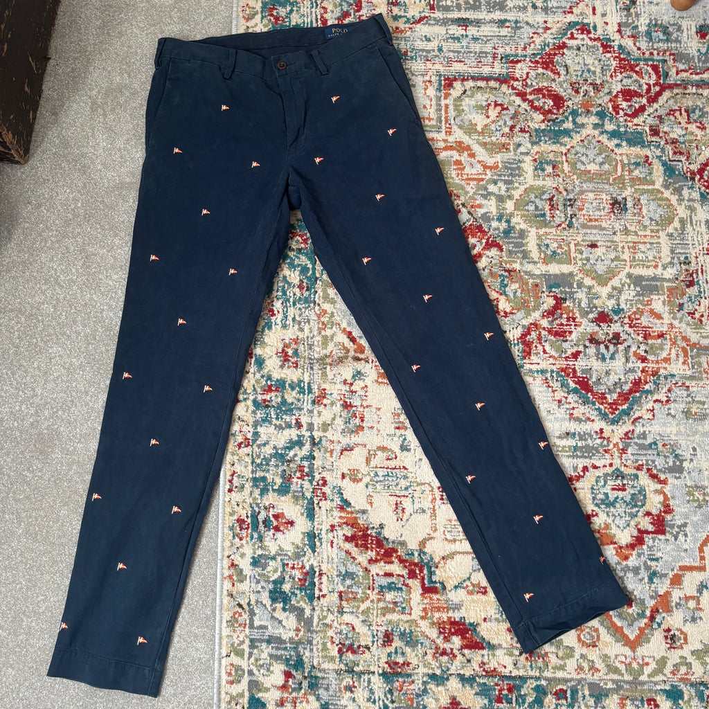 ralph lauren navy, scanian cross flag embroidered trousers