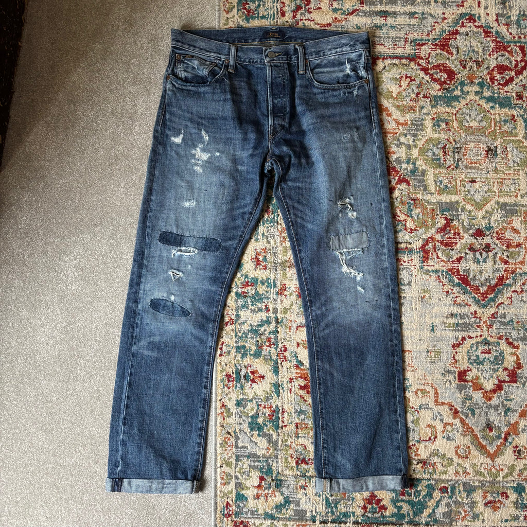 ralph lauren varick slim straight  “distressed” jeans