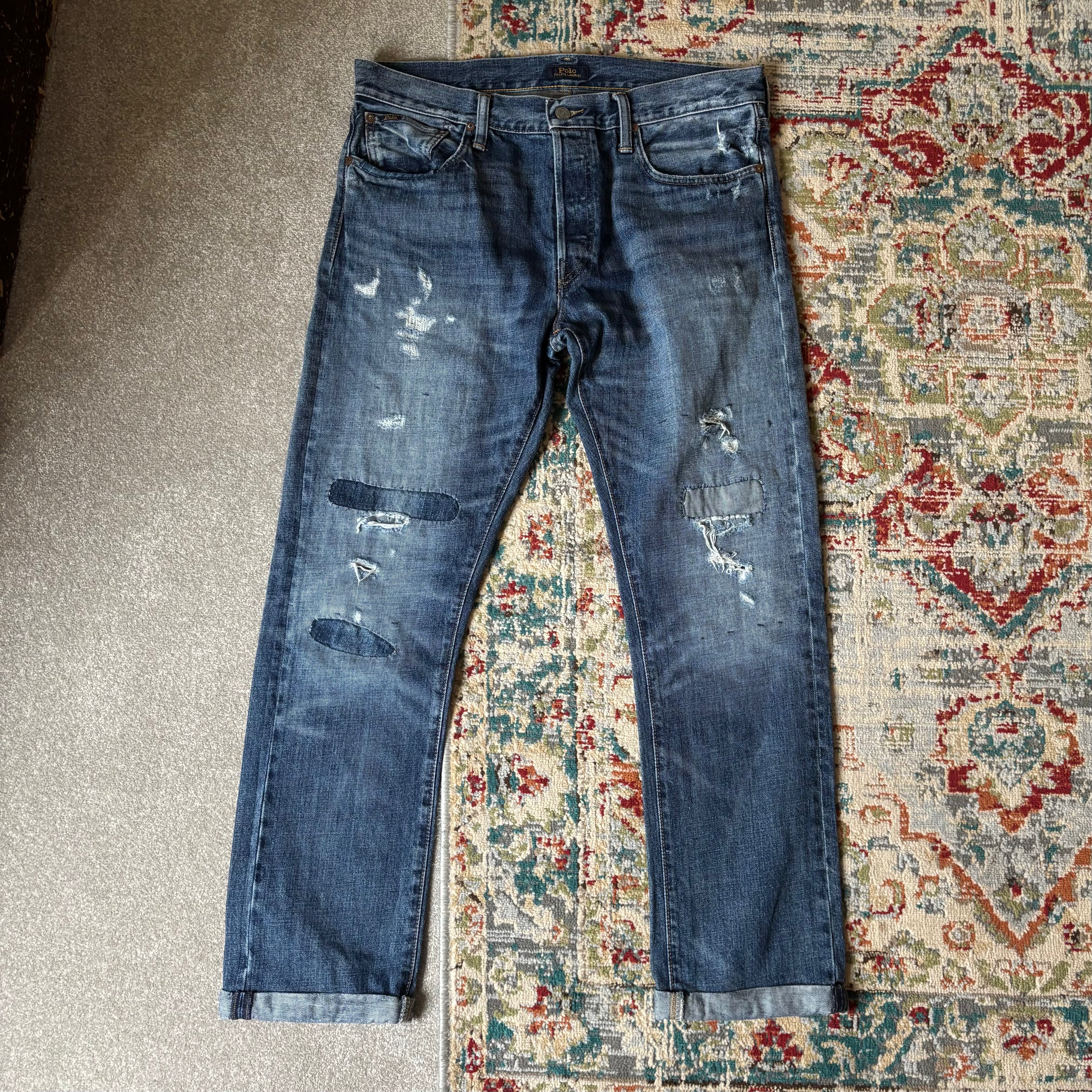 ralph lauren varick slim straight  “distressed” jeans