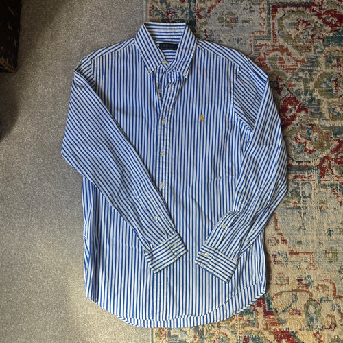 ralph lauren blue and white stripey oxford shirt