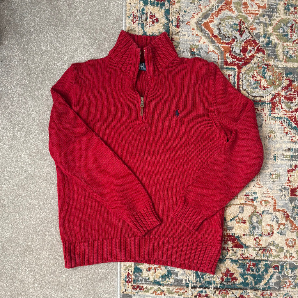 ralph lauren red wool quarter-zip