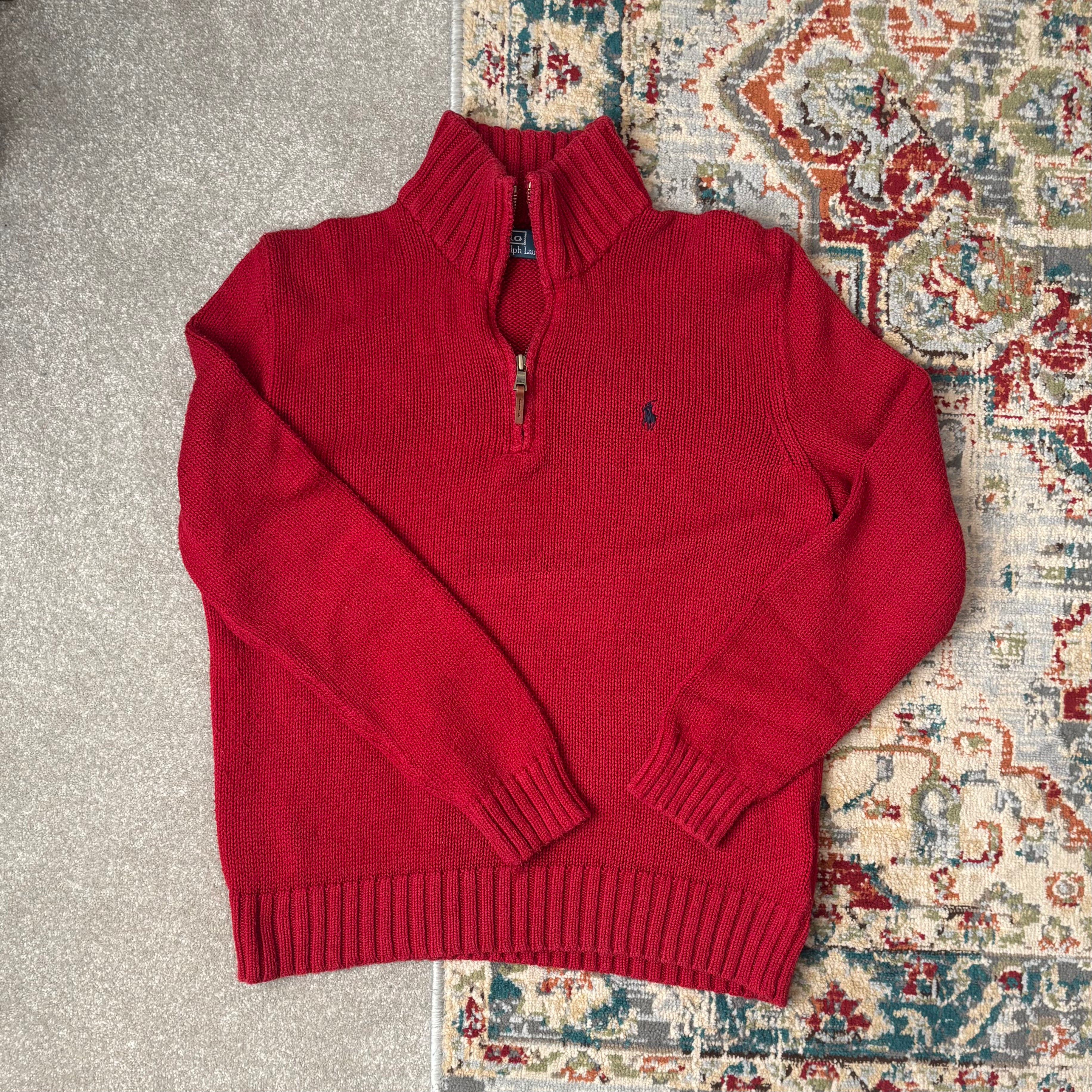 ralph lauren red wool quarter-zip