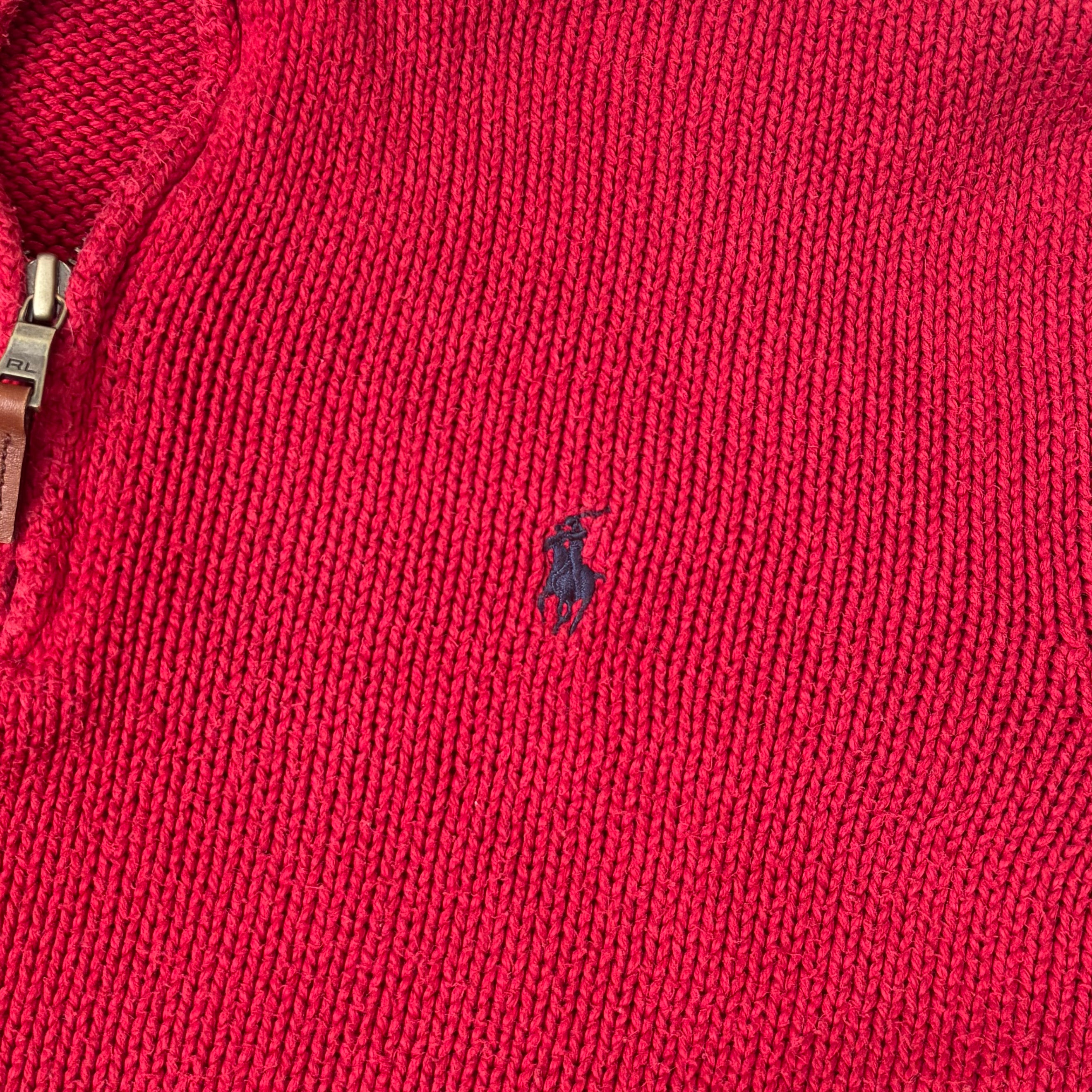 ralph lauren red wool quarter-zip