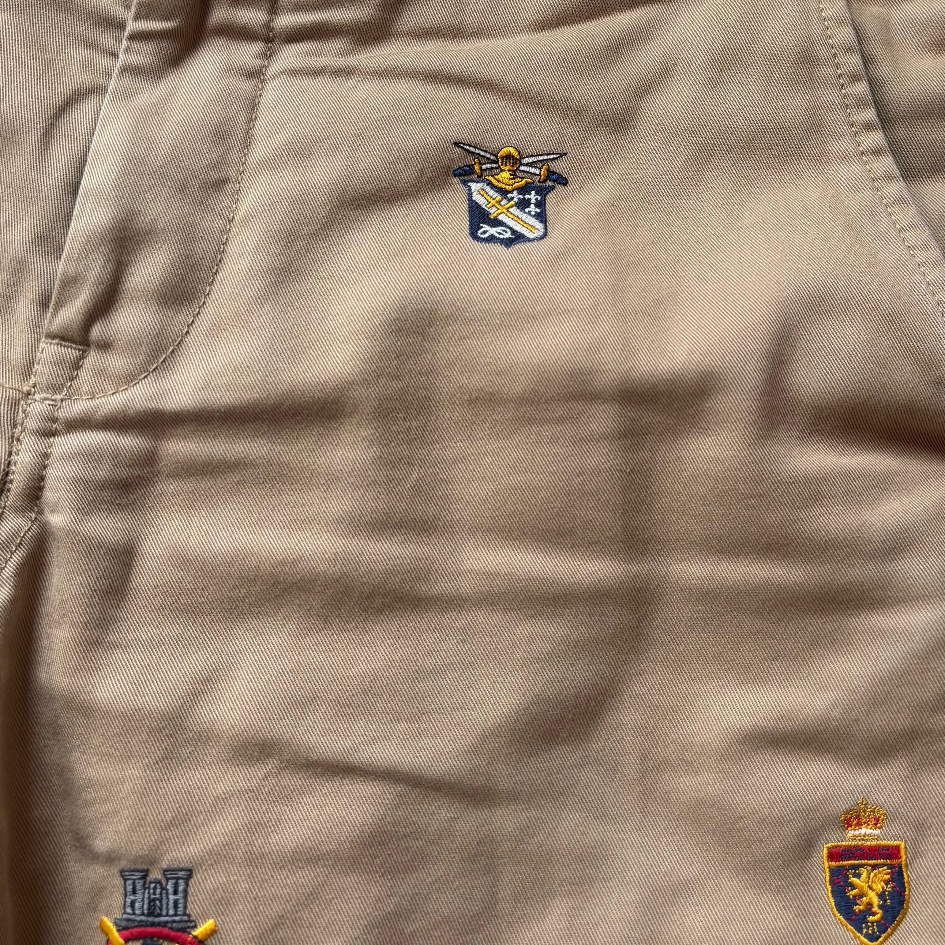 ralph lauren beige shield embroidered trousers