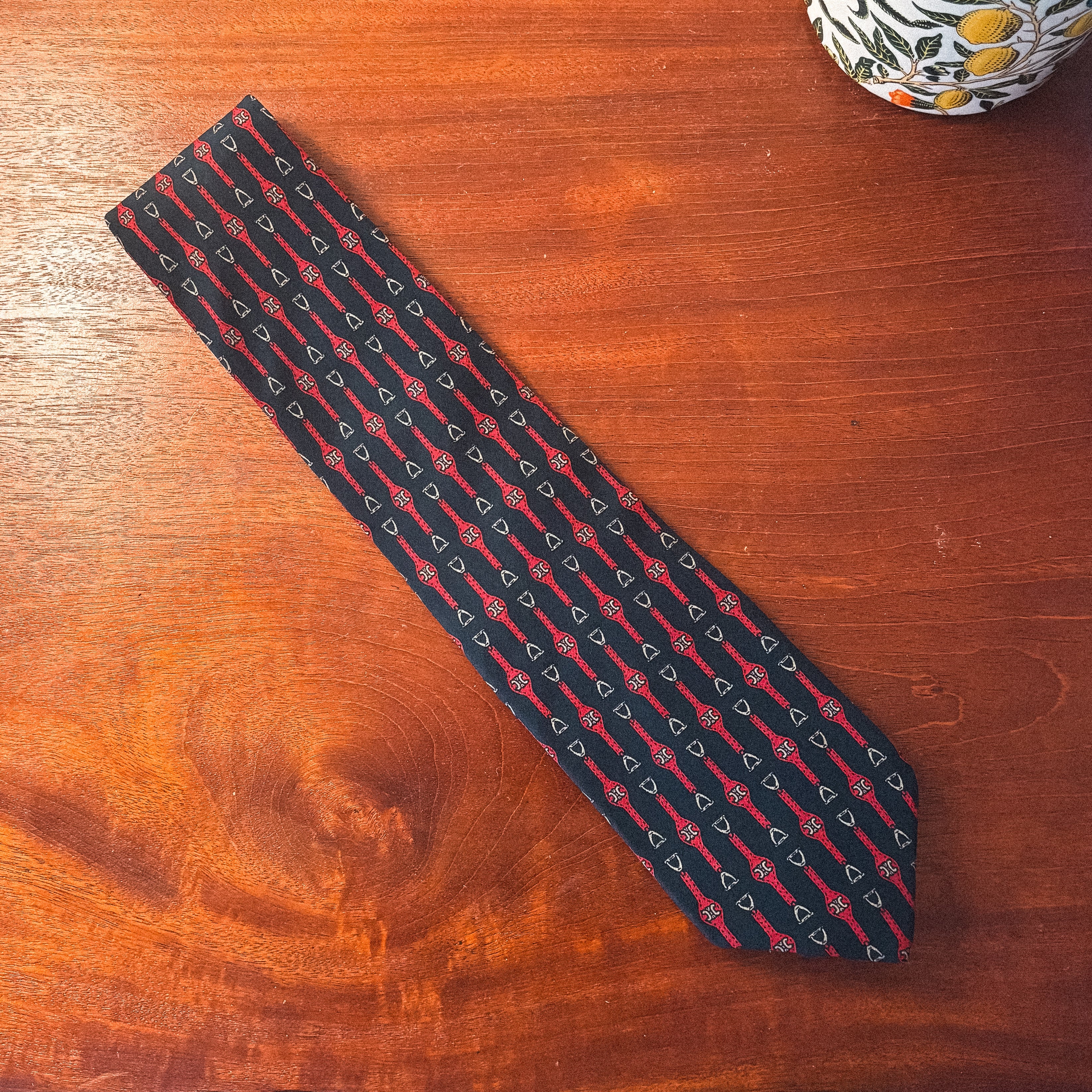 celine navy and red patterned tie