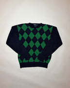 ralph lauren navy and green diamond patterned golf jumper