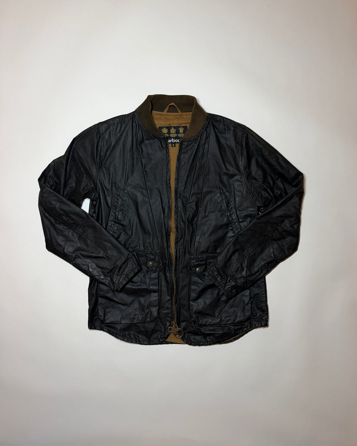 barbour green wax cotton bomber jacket