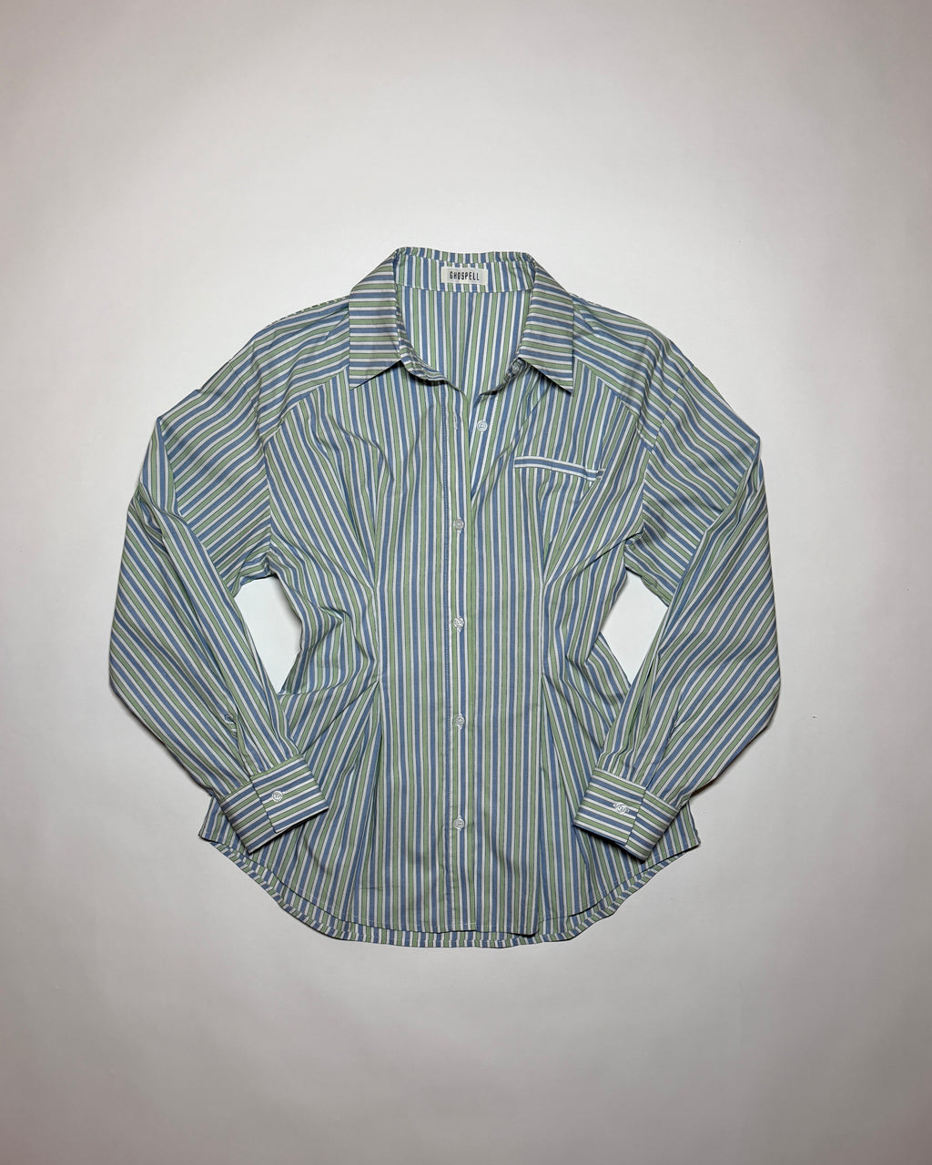 sister jane ghospell green and light blue button down shirt