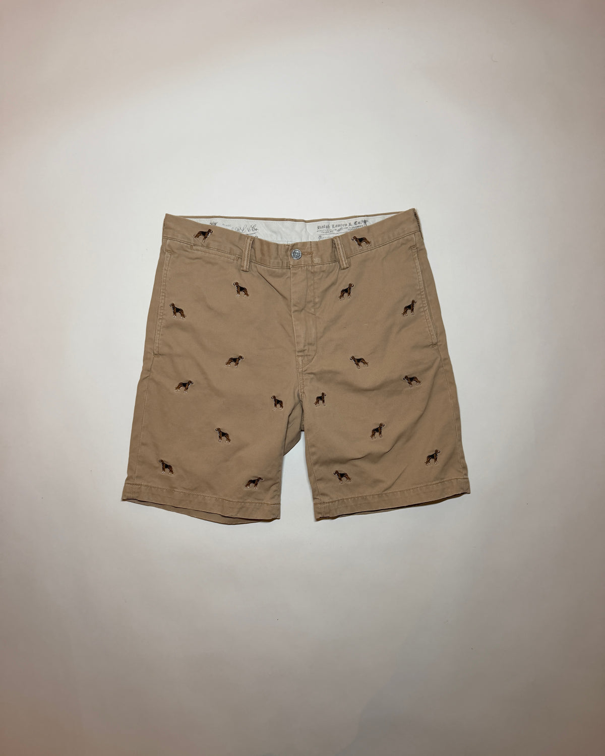 ralph lauren sand beagle embroidered shorts